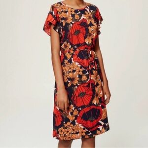 Ann Taylor Loft Red Poppy Flutter Sleeve Dress Size Large